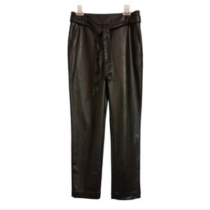 LOFT Belted Faux Leather Pants Women's Size 8 Tall Long Black